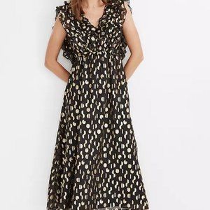 NWT Madewell Metallic Clipdot Open-Back Ruffle Maxi Dress sz 12